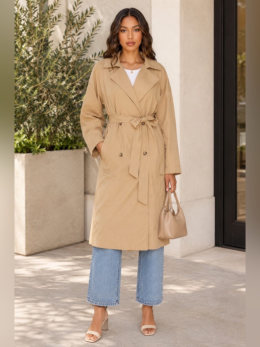 NEW GOOD AMERICAN Puffed Nylon Coat – Beige - Size L/XL